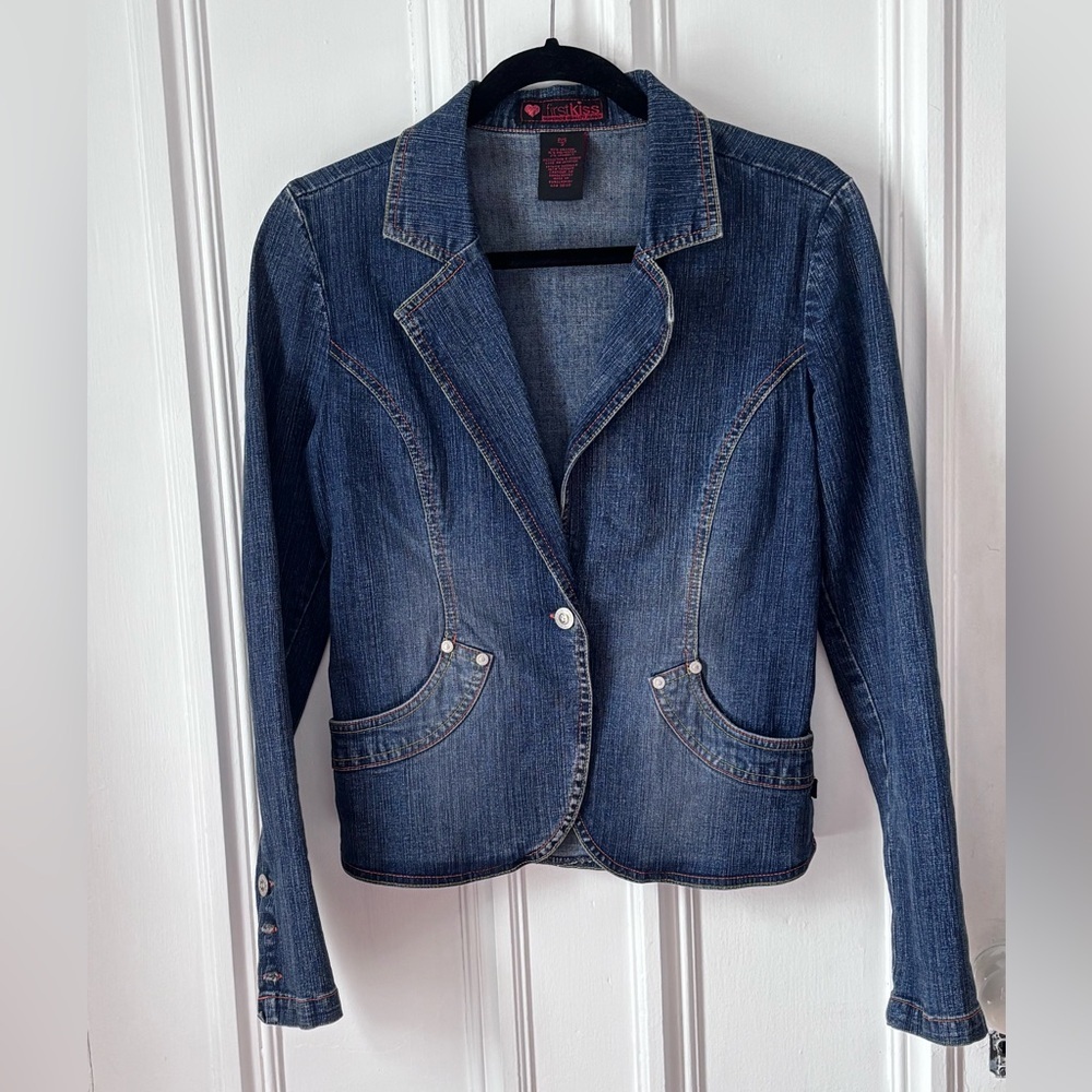 Womenโs Vintage First Kiss Blazer Style Jean Jacket Size Small